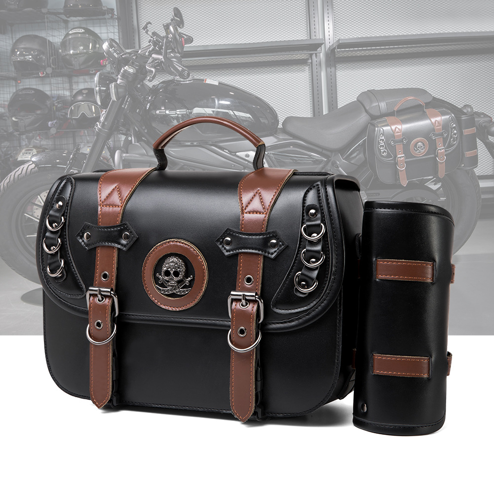 NEW Skull Cafe Racer Touring Riding RTS Motorcycle Accessories Side Saddle Bag Saddlebags Box Panniers