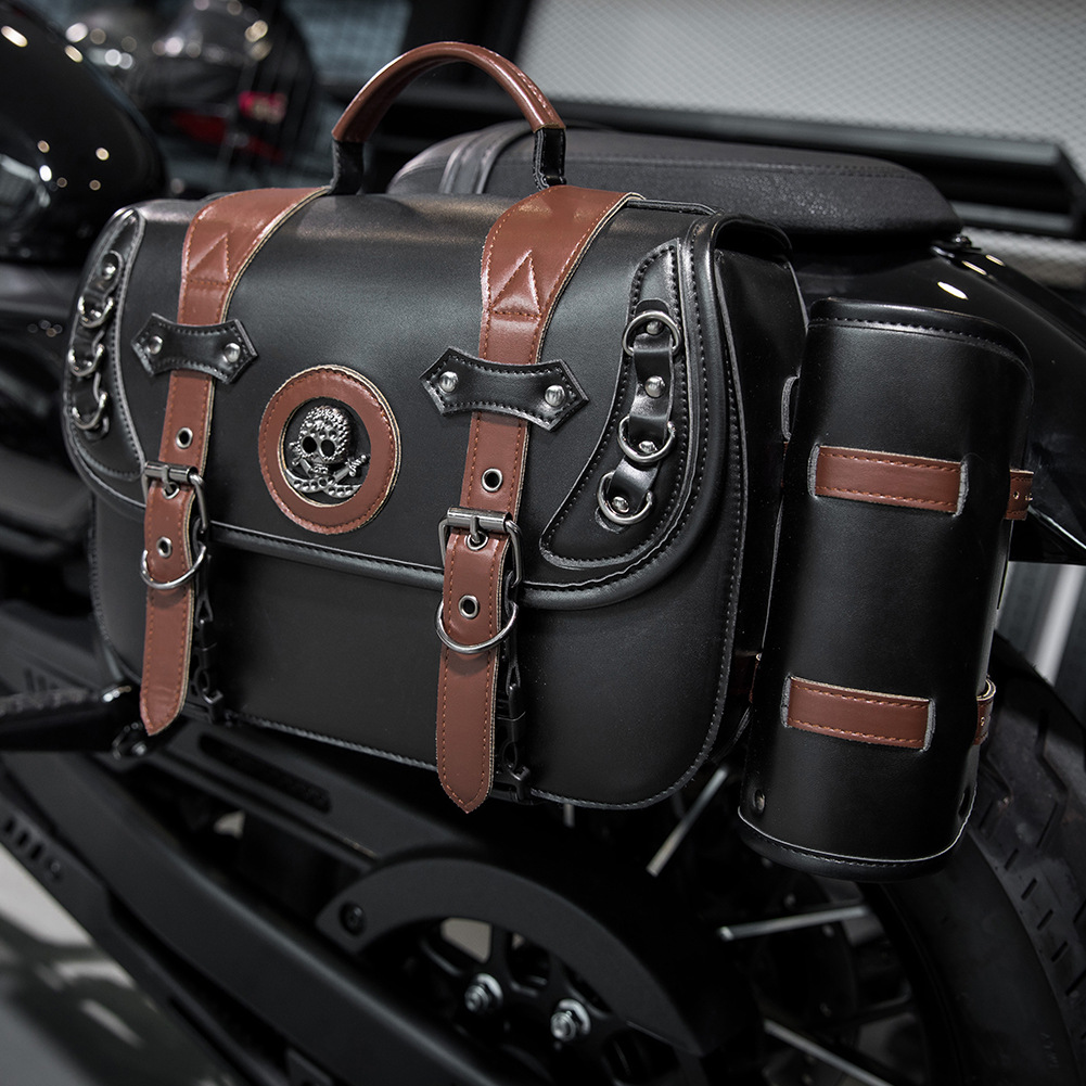 NEW Skull Cafe Racer Touring Riding RTS Motorcycle Accessories Side Saddle Bag Saddlebags Box Panniers