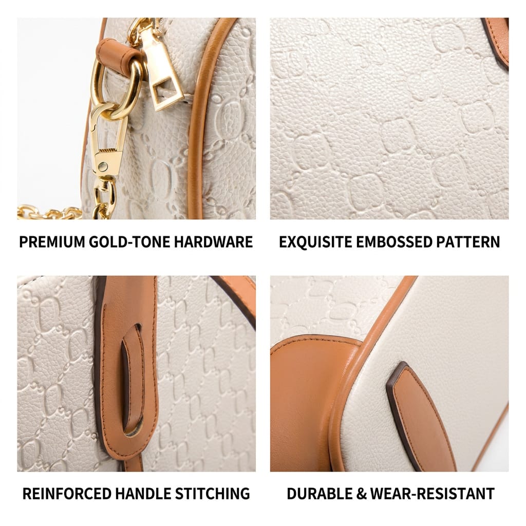 Women's High Quality PU Leather Handbag With Zipper Closure Polyester Cotton Lining Chain Decoration for Spring and Summer