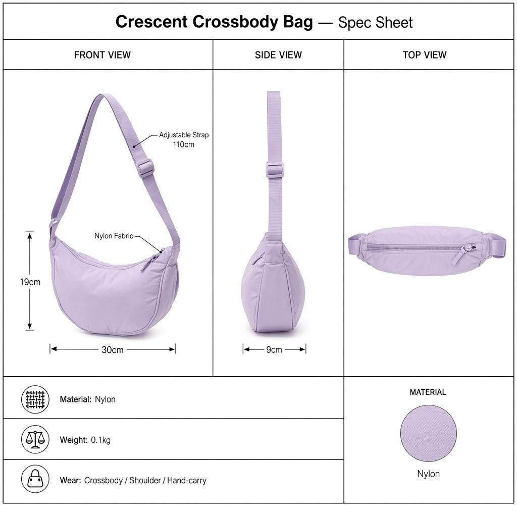 Fashion Crescent Shoulder Bag for Women Nylon Crossbody Purse Casual Sling Handbag Multiple Colors
