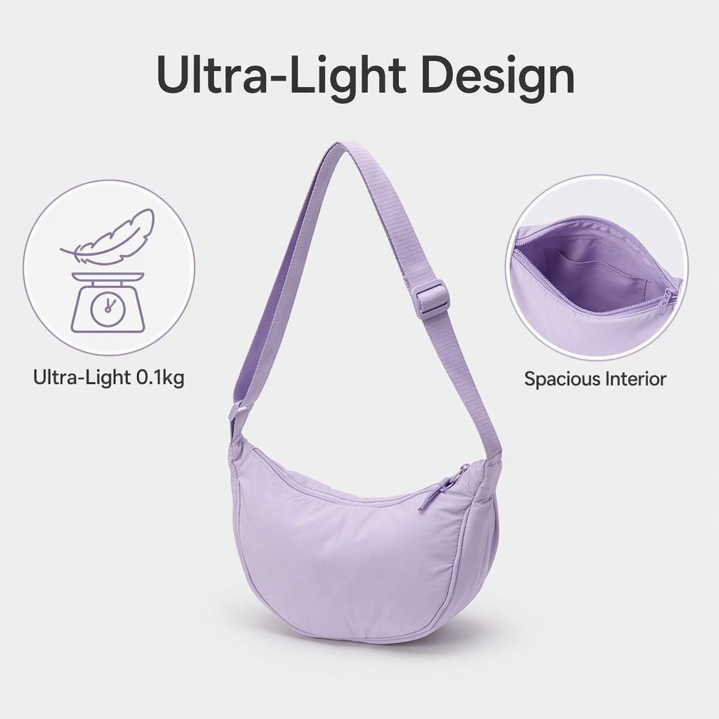 Fashion Crescent Shoulder Bag for Women Nylon Crossbody Purse Casual Sling Handbag Multiple Colors