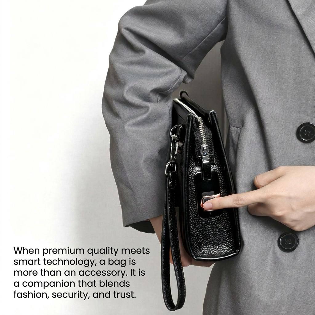 Fingerprint Lock bag Genuine Cow Leather Businessmen Privacy Keeper Handbag Fingerprint Smart System Chargeable Men's Clutch Bag