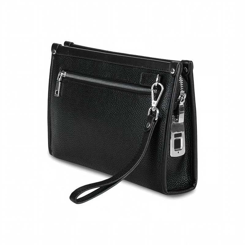 Fingerprint Lock bag Genuine Cow Leather Businessmen Privacy Keeper Handbag Fingerprint Smart System Chargeable Men's Clutch Bag