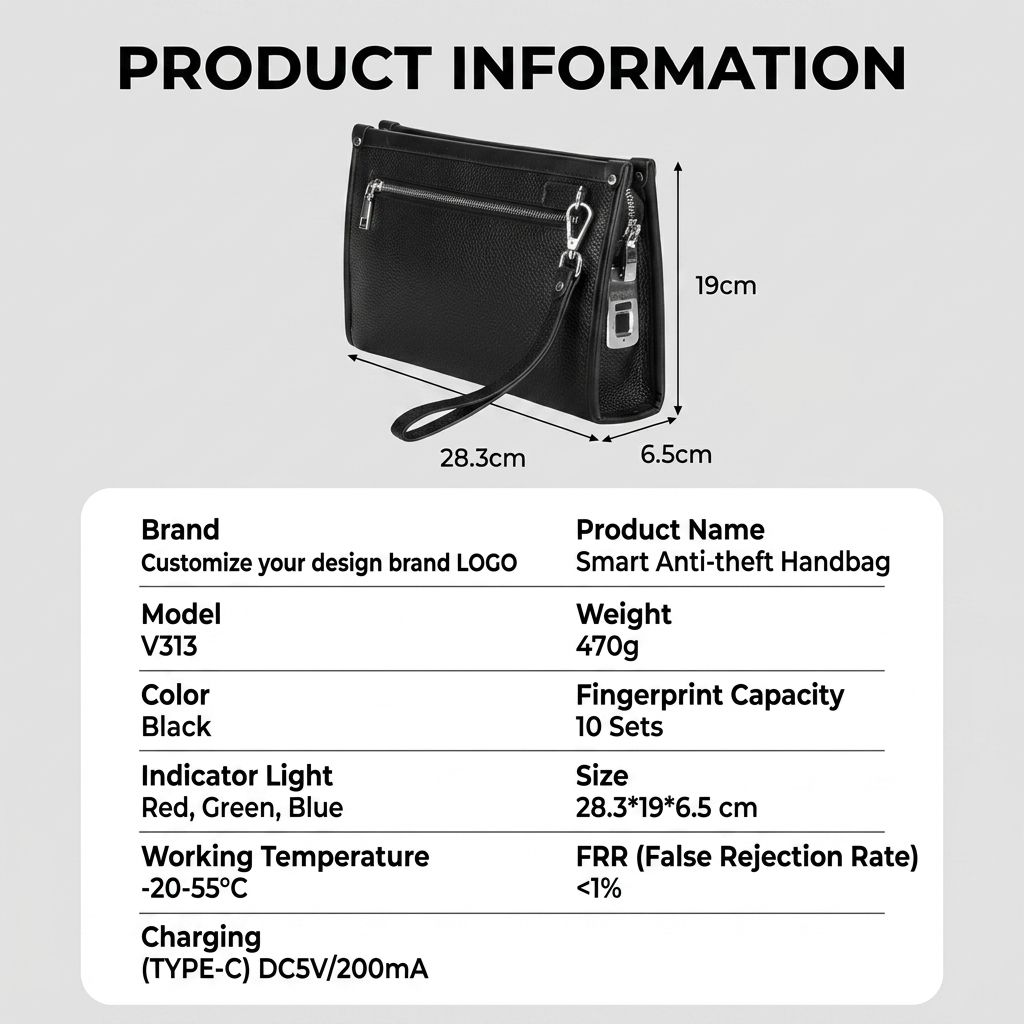 Fingerprint Lock bag Genuine Cow Leather Businessmen Privacy Keeper Handbag Fingerprint Smart System Chargeable Men's Clutch Bag